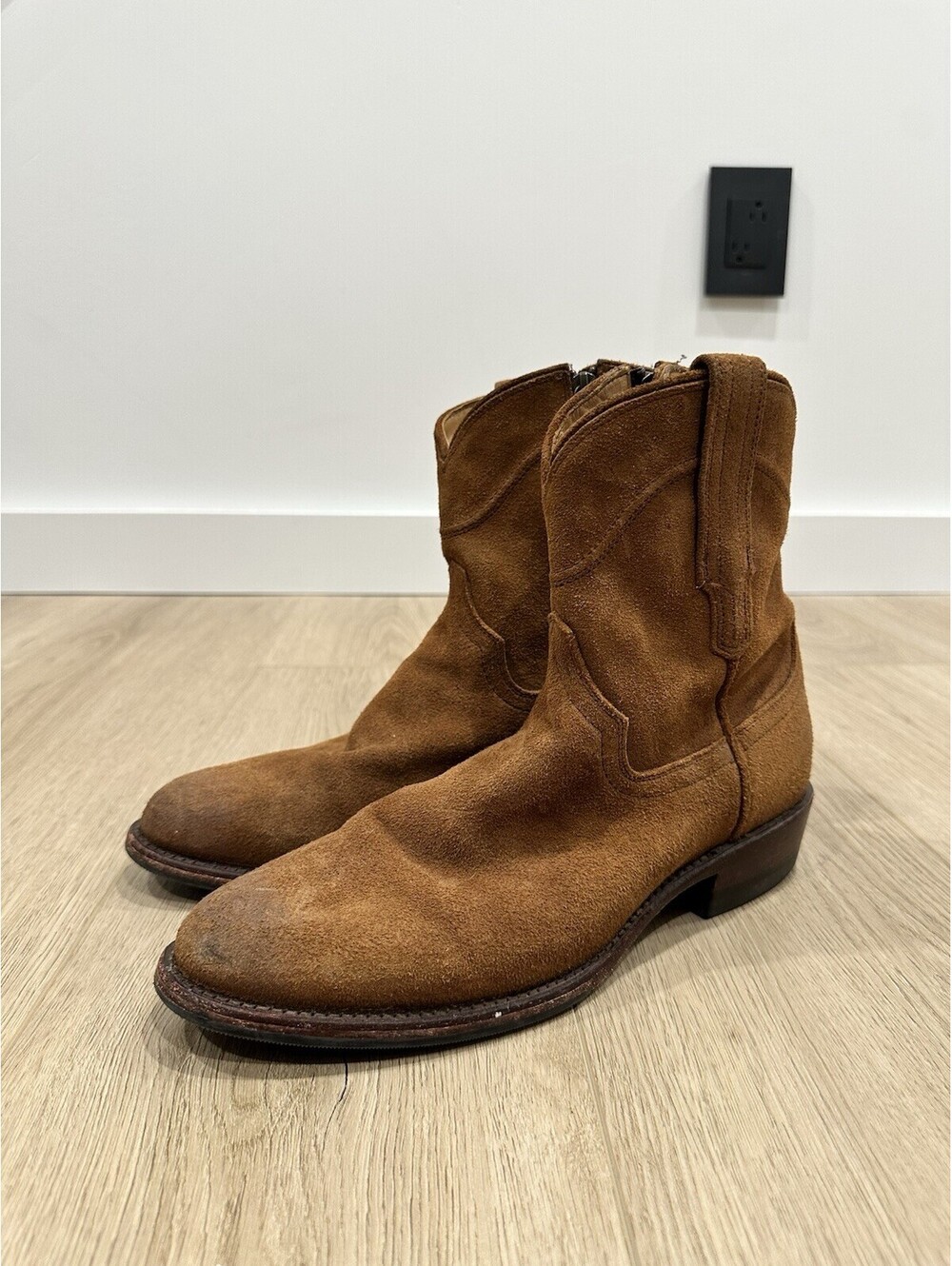 Tecovas “The Dean” Side Zip Cowboy Boots Brown Suede Leather 1012 Men’s 8.5D